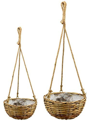 EX Hänge Blumenampel Schale Hänge Korb Blumentopf Willow, Natur, Rattan (Rattanampel klein: 31x16,5 cm)