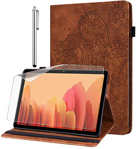 GLANDOTU Hülle für Samsung Galaxy Tab A6 10.1 2016 SM-T580/T585 mit Schutzfolie und Stylus Stift - Ultra Dünn mit Standfunktion Flip Cover PU Leder Hülle (braun)