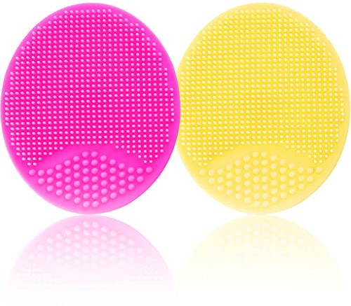 Baby-Badebürste, Babywiegenbürste, Silikon-Massagebürste, Silikon-Peelingbürste,Die SkinSoother Baby Essential für trockene Haut, Wiegekappe und Ekzeme – 2 Stück (klein-gelb und rosarot)