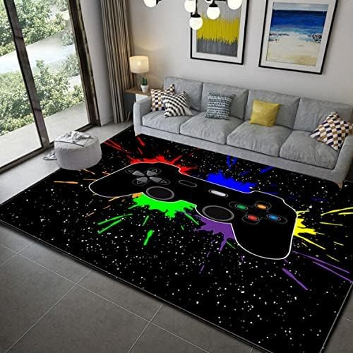 Sticker Superb. Gamer Controller Teppiche Rutschfeste Fußmatte Home Runner Teppich Schlafzimmer Kinder Spiel Krabbelmatte Teenager Junge Graffiti Spielkonsole Großer Rugs(Schwarz,160x200 cm)