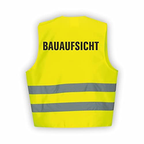 Fassbender-Druck WARNWESTEN - Sicherheitsweste GELB Warnweste nach EN ISO 20471 zertifiziert - Warn Weste für BAUAUFSICHT- Unisex mit hochwertigem Reflektorstreifen