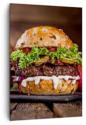 ARTTOR Leinwandbild 70x100 cm Wandbild Küche - 2869 | amerikanisch Hamburger Essen Vertikal Groß Wanddekoration Wohnzimmer Schlafzimmer Wandkunst Wanddeko Kunstdruck Küche ARTTOR