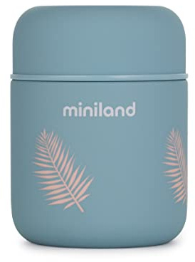 Miniland FOOD THERMY MINI PALMS. 280ml Isolierbehälter für Babybrei und feste Nahrung, aus hochwertigem Stahl, blau, 89443
