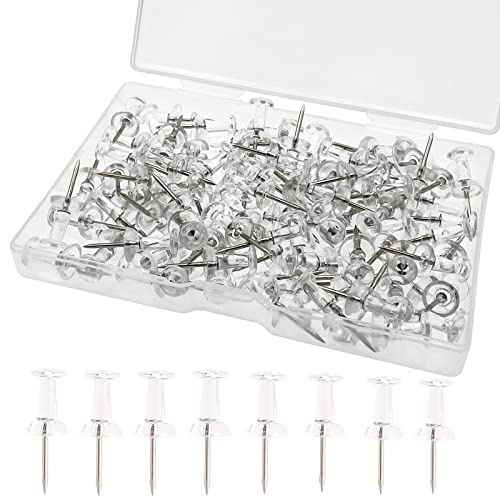 Smukdoo Push Pin,100 PCS Plastic Thumb Tacks Clear Push Pins Drawing Pins Map Pin for Pinboard,Bulletin Board (Transparent)