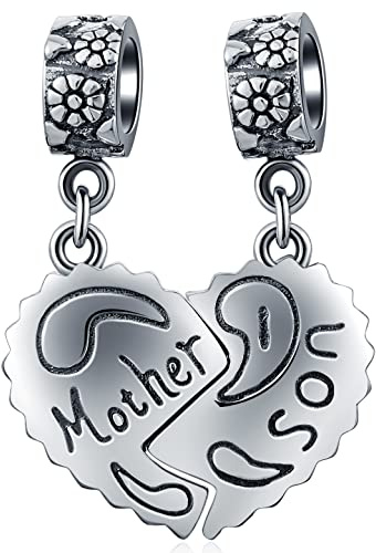 Mutter und Sohn Split Herz Anhänger Charms, Fit Pandora Muttertag Armband, 925 Sterling Silber Mother Son Dangle Bead, Geschenk für Oma/Mama Junge/Enkel/Pate