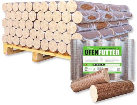 800kg Palette 80x10kg Nestro Hartholzbriketts Buche Eiche Brenn Kamin Ofen Heiz Holz Gluthalter Brennholz Premium Öko Holzbriketts 90mm | Energie Kienbacher