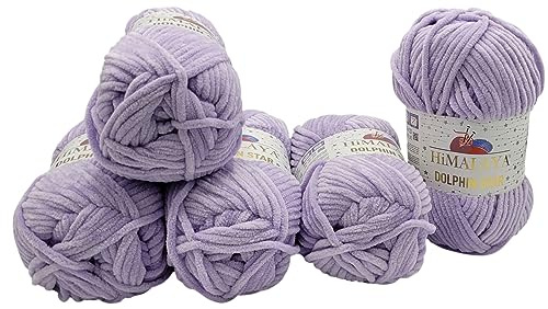5 x 100 Gramm Himalaya Dolphin Star Strickwolle, Babywolle mit Glitzer, 500 Gramm Wolle Super Bulky (flieder 92105)