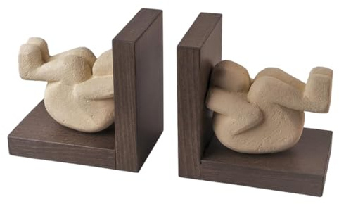 1 Paar Buchstützen Telamone mit Steinskulptur und Holzsockel, Moderne Design-Geschenkidee für Dekoration, handgefertigt. Handmade Product. Q003-2