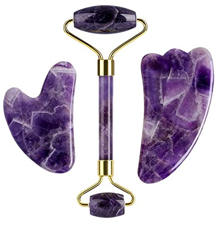 Lila Kristall Jade Gesichtsmaske Gua Sha Scraper Massage Roller Set Natürlicher Amethyst Gouache Stein,typ 6