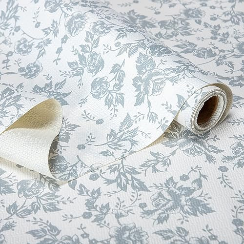 RAY STAR Shelf Liner, 12 Inch x 10 Feet Non Adhesive Silver Printed Floral Kitchen Cabinet Liner for Pantry Drawer Vanity, Strong Grip Non Slip Waterproof, Shelf Liners for Kitchen Cabinets Cupboard