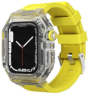 NRYCR Nouveau 44 mm, 45 mm, 41 mm, 40 mm, étui de luxe transparent, bracelet en caoutchouc fluoré pour Apple Watch Series 8/7, iWatch SE 6 5 4 Sports Rubber Band Mod Kit, 44mm, Agate