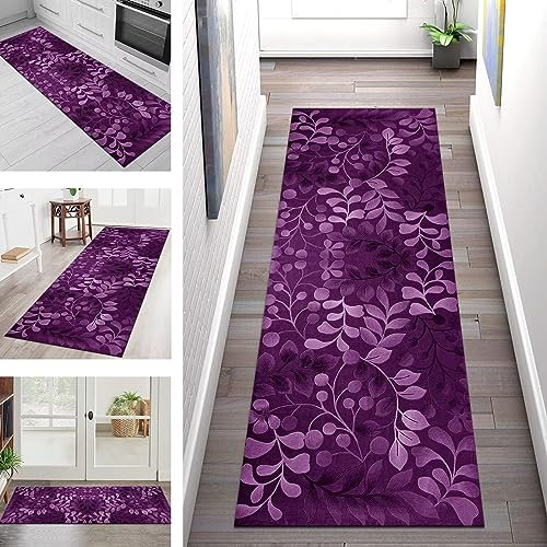 Teppich Läufer Lang Flur Küche rutschfest waschbar Korridor Tepiche Küchenläufer 40X150CM Rosa Blumen Teppichläufer Matte Meterware Kücheteppich für Schlafzimmer Wohnzimmer Flurmatten Breit 40-120cm