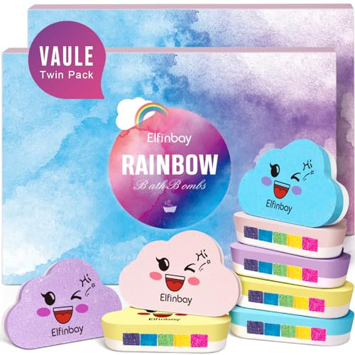 Elfinbay Cloud Rainbow Bath Bomb Gift Set, Bulk Kids Bath Bombs Toddler Girls, Natural Bubble Bath Bombs for Kids with Surprise Colors Inside, Gifts for Women/Kid Party Favors, 3oz×8ct
