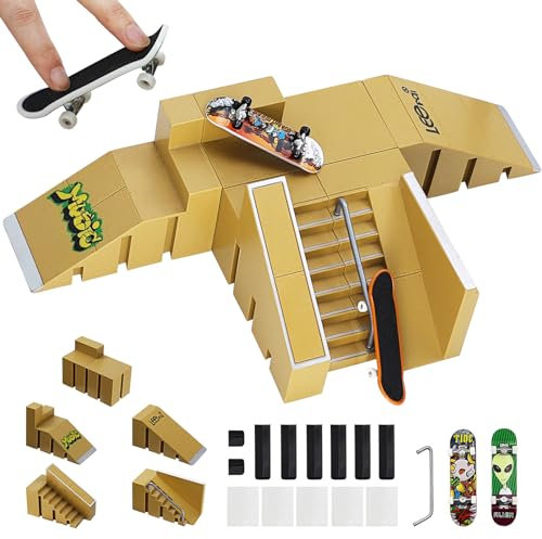 ideallife Fingerboard Rampen Set, Mini Fingerboard Skate Park Kit für Kinder, 2 Komplett-Boards und Mini-Rampe für Skate-Tricks, Kinderspielzeug für Jungen und Mädchen