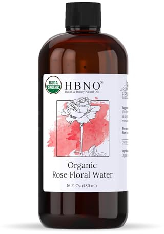 HBNO California Bottled Organic Rose Water for Face Huge 16 fl oz (480ml) Value Size - USDA Certified for Face - Pure Rose Water for Hair - Rosewater for Skincare, Haircare
