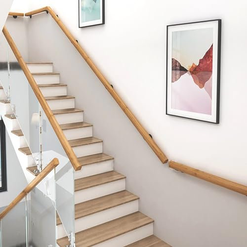 Stair Handrails,More Than 150cm is Not in One Pcs, Wooden Indoor Wall-Mounted Stair Handrails, Safety Railings for The Elderly and Children, Anti-Slip, with Metal Brackets, Round (Wood, 80cm)
