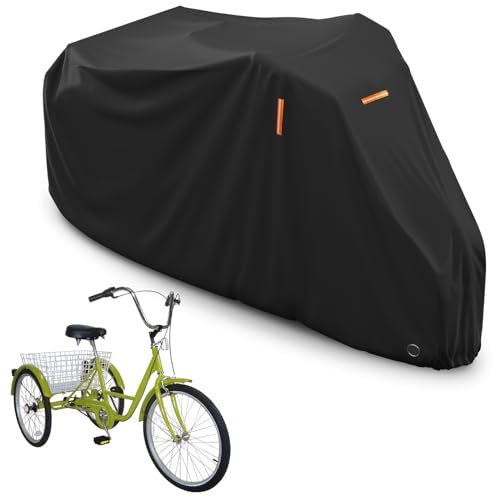 STARTWO Adult Tricycle Electric Trike Cover, Bike Storage Outdoor Waterproof, Windproof Bicycle Protective, Dustproof Bike Covers Black