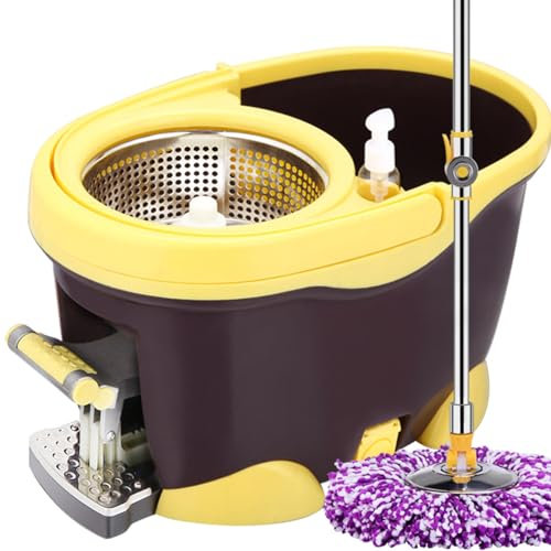 NIBHZ Escurridor de Cubo para Fregona, Escurridor de Fregona con Cubo de Pedal, Giratorio 360°, Escurridor de Cubo Doméstico con Mango de Acero Inoxidable para Lavar Pisos,Brown-B