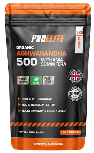 Ashwagandha 180 Capsules Vegan Ashwagandha Root Powder Capsule 10% Withanolides 500mg High Strength 10,000mg Extract 20:1 | Stress Relief, Energy, Strength & Endurance by PRO-Elite