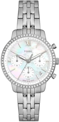 Fossil Neutra Watch for Women, Chronograph Movement with Stainless Steel or Leather Strap, Light Silver