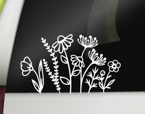 Wildflowers Decal | Boho Floral Decal | Girly Vinyl Sticker | Wildflowers Car Decal Bumper Sticker Window Laptop Tumbler Decal | 7 x 4 Size White | Made in USA | DECALBUNNY