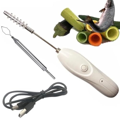 YHUEGH Elektrischer Zucchini- und Meeresfrüchte-Entkerner, 30-W-Gemüse-Entkerner mit Einstellbarer Geschwindigkeit und 2 Schneidköpfen, Obst- und Gemüsekernentferner aus Edelstahl