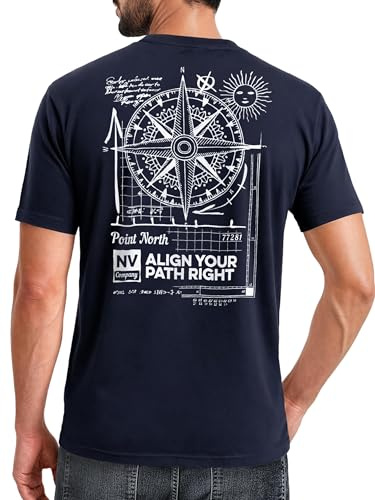 Neverless® Herren T-Shirt Backprint Maritim Kompass Segeln Sommer Fashion Streetstyle