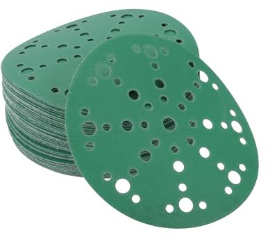 A ABSOPRO Sanding Discs 6 Inch 49 Hole 220 Grit Round Hook and Loop Sandpaper Aluminum Oxide Green 50pcs