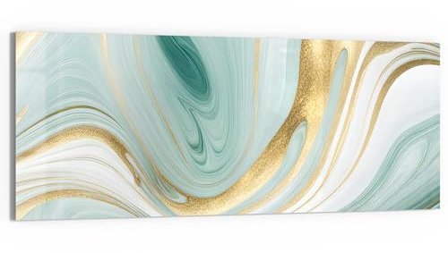 DEQORI Glasbild Echtglas | Motiv Smaragdfarbene Wogen | horizontal einteilig 125x50 cm | schöne Dekoration | Wandbild für Wohnzimmer, Schlafzimmer, Flur & Küche | moderne Wanddeko