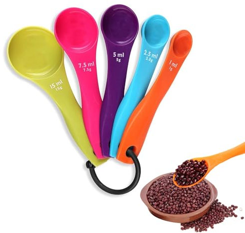 5Stück Fünfteiliges Messlöffel. in 5 Farben Maßlöffel Messbecher Kunststoff Bunte Dosierlöffel Kochen Backen Dosieren Dosierhilfe messlöffel dosierlöffel messlöffel gramm messlöffel set