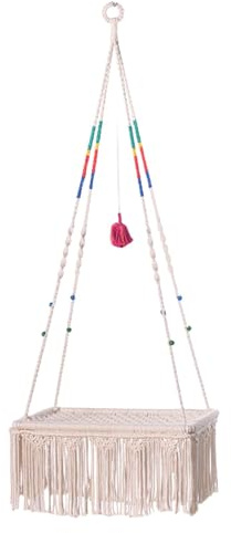 Katzenbett aus Makramee, Hängematte für Katzen, Makramee, Wand-Katzenbett, Boho, Korb mit Makramee-Quasten für Katzen, platzsparend, schwenkbares Nest für Katzen