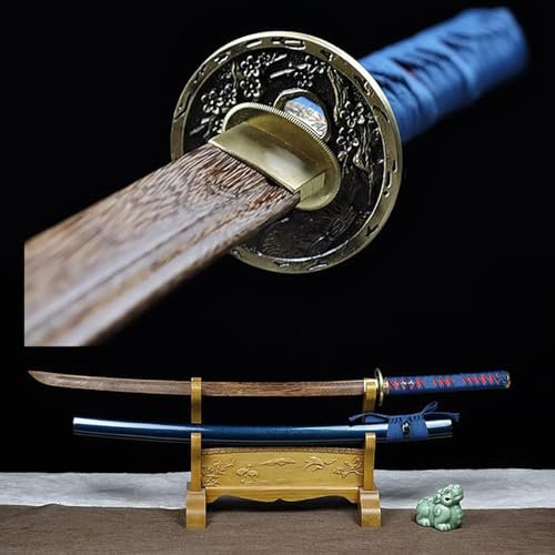 Katana in legno naturale + forte fodero per spada, spada giapponese in legno fatta a mano, Bokken da allenamento, per cosplay, oggetti di scena Iaido, collezione, anime, esposizione, regali-102CM