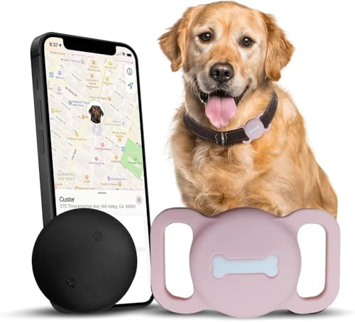 Dog Tracker, Pet Tracker with Dog Collar Tracker Holder, Dog Tracker with No Monthly Fees for Location Tracking, Work with Find My (iOS Only), Not GPS Tracker (Pink)