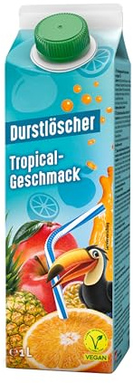 Durstlöscher Tropical, Familienpackung: Erfrischungsgetränk mit tropischem Frucht-Geschmack, Pfandfrei, Vegan, Ohne Kohlensäure, Großpackung Wiederverschließbar, Ideal für Zuhause, 16 x 1 l