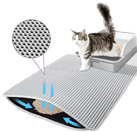 PZCC Tapis Litiere Chat,Tapis de Litière pour Chat Avec Couche Antidérapante,Tapis pour chat Imperméable, Antidérapant,Tapis Chat,Tapis de Toilette Chat pour Les Types de Chat Bac à Litière (Gris)