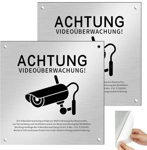 2St Schild Videoüberwachung Privatgrundstück,Schild Kameraüberwachung | 15x15cm Selbstklebend Aluminium Grundstück Wird Videoüberwacht mit 4 Bohrlöchern