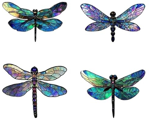 Generisch 4 Stück Libellen Wand Deko, Holzlibellahme Wanddekoration Dragonfly Garten Ornamente Wandskulpturen für Garten Wohnzimmer Schlafzimmer Badezimmer Küchenzaun deko (4 Größen)
