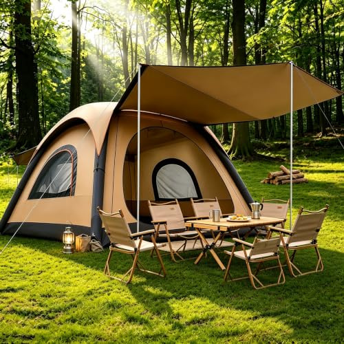 Automatic Inflatable tent Tent 3 People with Pump, Pop up tent for Camping with 2-3 Min Set Up, Waterproof tent with Mosquito Screen Window, Portable Air Tent for Traveling (Grey, 2-4 People)