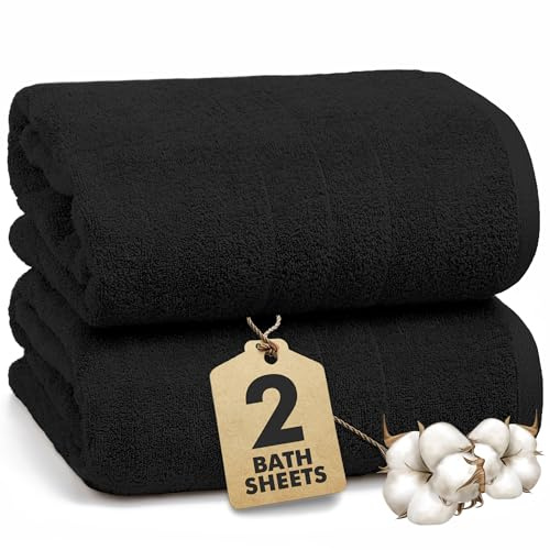 Novo Home Set di asciugamani da bagno extra large – Confezione da 2 asciugamani Jumbo neri (90 x 180 cm) – 100% cotone morbido ad asciugatura rapida, grandi asciugamani da bagno per adulti, hotel, spa