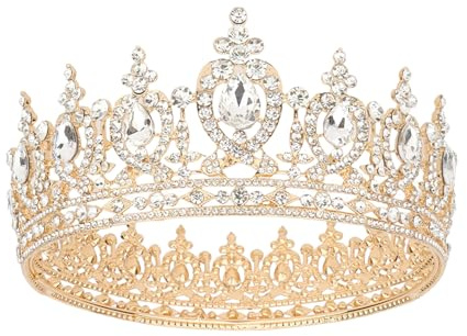 Pruadeor Tiara Prinzessin Krone Mädchen für Hochzeit Geburtstag Krone mit Strasssteinen Gold