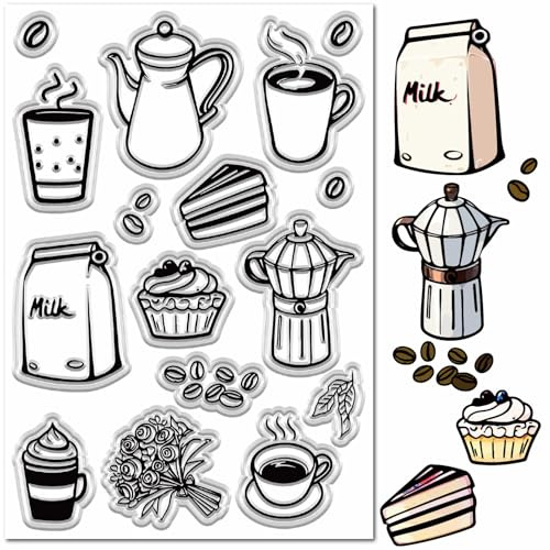 craspire Tampons Transparents Réutilisables en Caoutchouc et Silicone pour Journal Création de Cartes Desserts Café Fleurs Lait Gâteaux Cadeaux Scrapbooking Gaufrage Album Photo Décoration