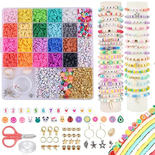 YUKOVEP Perlen für Armbände,5000 Stück Perle Set, 6mm Polymer Clay Perlen für Armbänder, Armbänder Selber Machen für Ohrringen, Basteln & Diy