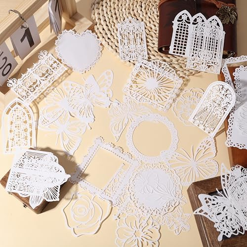 CHGCRAFT 60 Pcs Lace Paper Cutout for Scrapbooking White Scrapbook Embellishments Frame Paper for DIY Handcraft Card Making