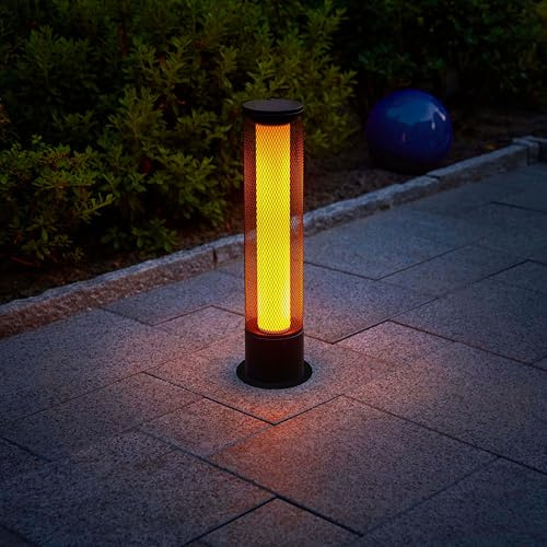 Northpoint LED Solar Flammenlichtsäule 59 cm hoch Flammeneffekt oder Dauerlicht mit austauschbarem Akku Dämmerungssensor für Garten Balkon und Terrasse (Netzoptik)