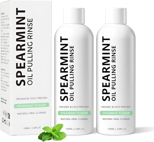 Spearmint Oil Pulling Rinse, Cold-Pressed Coconut Oil for Whitening Teeth, Peppermint Pulling Oil for Teeth and Gums, Pure Mint Mouthwash (2PCS*100ML)