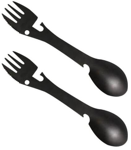 HOUDERCO 2 pièces Couverts de Camping Multifonction Acier Inoxydable Fourchette Cuillère Ouvre-bouteille Vaisselle Portable pour Pique- Extérieur Randonnée