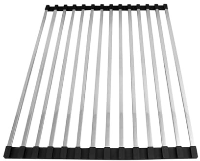 Escurreplatos Enrollable expandible Multiusos de 37/43/45/47/50/52 cm, escurridor de Cocina Plegable de Acero Inoxidable.(43x49cm/16.9x19.3in)