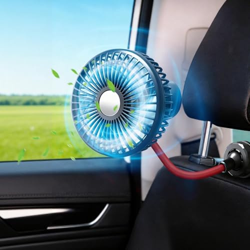 Ventilador de coche para asiento trasero, rotación de 360 grados, ventilador de coche USB con manguera, dos tipos de montaje, 3 velocidades, asiento trasero, ventilador de coche, refrigerador para