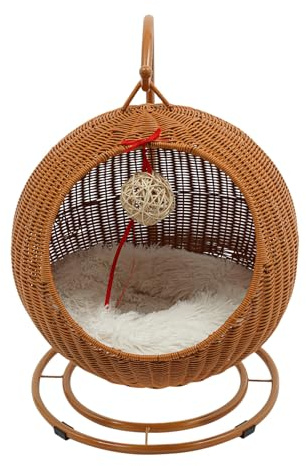 meiliwmlo Cama para gatos, columpio, silla para interiores, cesta para gatos con cojín suave, pelota de juego para gatos, tabla de rascar para gatos, ratán sintético, capacidad de carga 7,5 kg