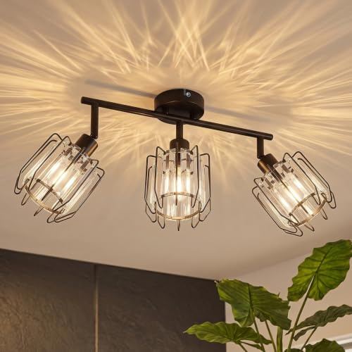 LVWIT Deckenlampe Vintage E14 Deckenlampe Wohnzimmerlampe 3 Flammig aus Metall und Kristall Lampenschirm im Modern Industrial Küchenlampe Decke für Esstisch Küche Schlafzimmer (Ohne Leuchtmittel)